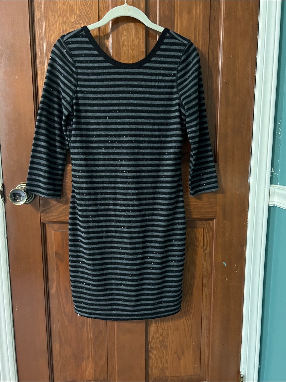 Express Black and Gray Striped Long Sleeve Dress